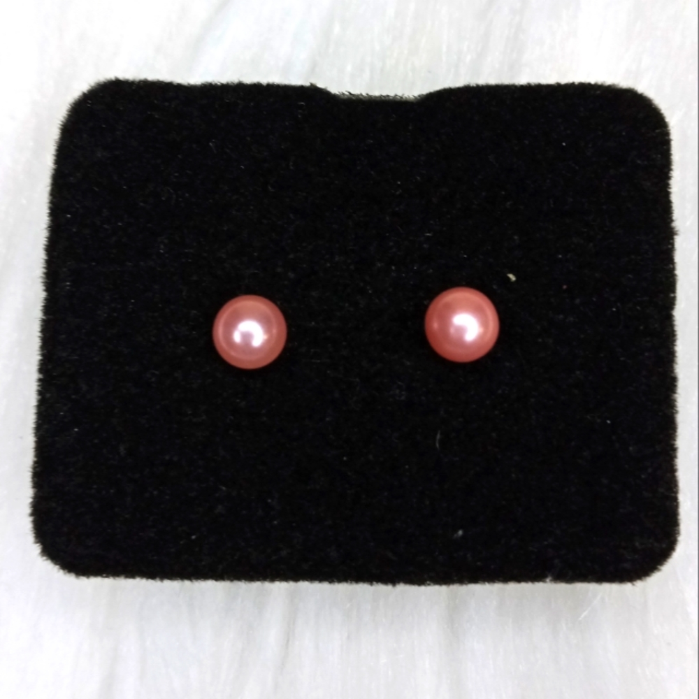 Small Pink Faux Pearl Stud Earrings